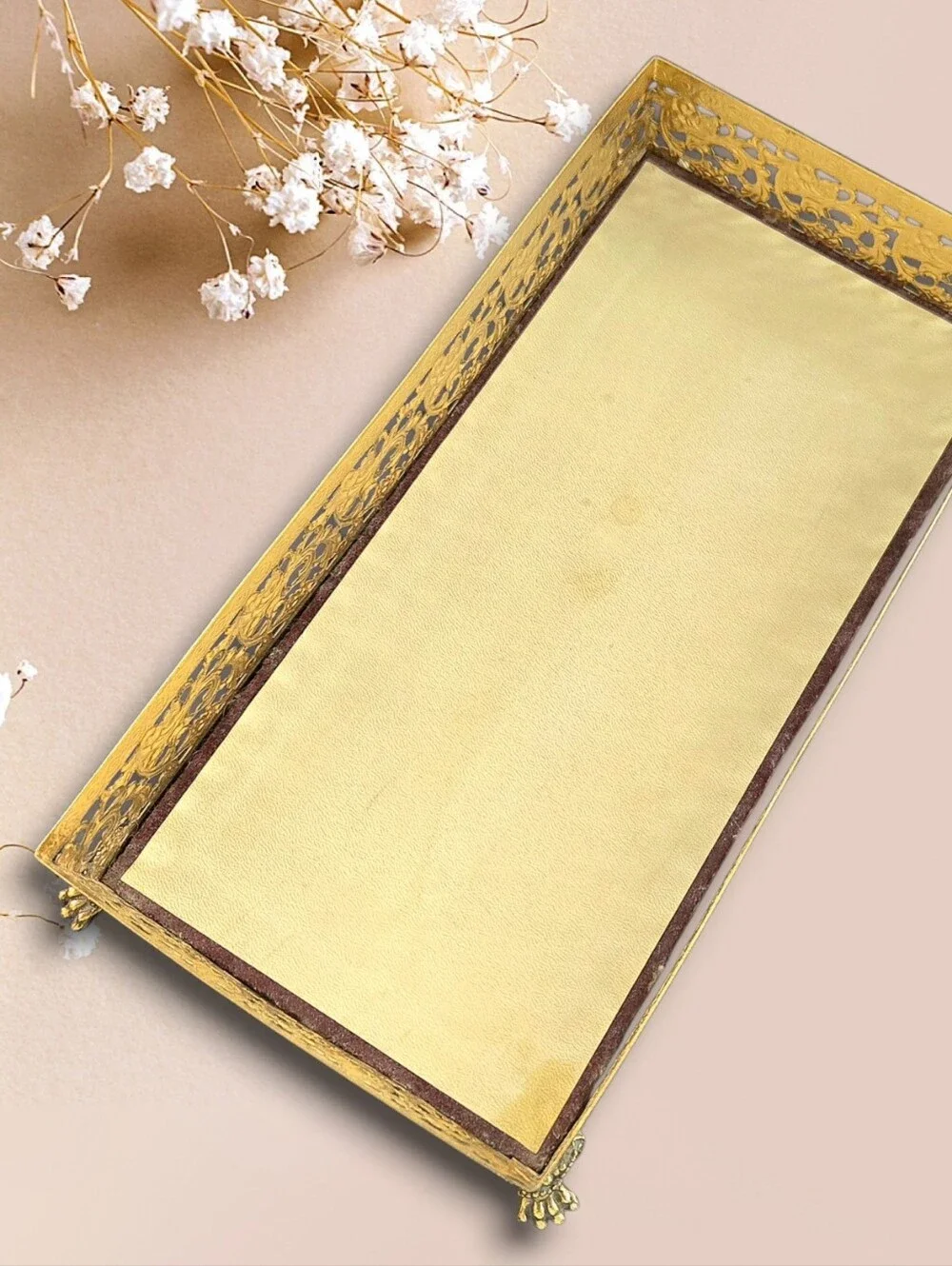 Vtg Hollywood Regency Gold Filigree Tissue Box Cover MidCentury Gilt Claw Feet